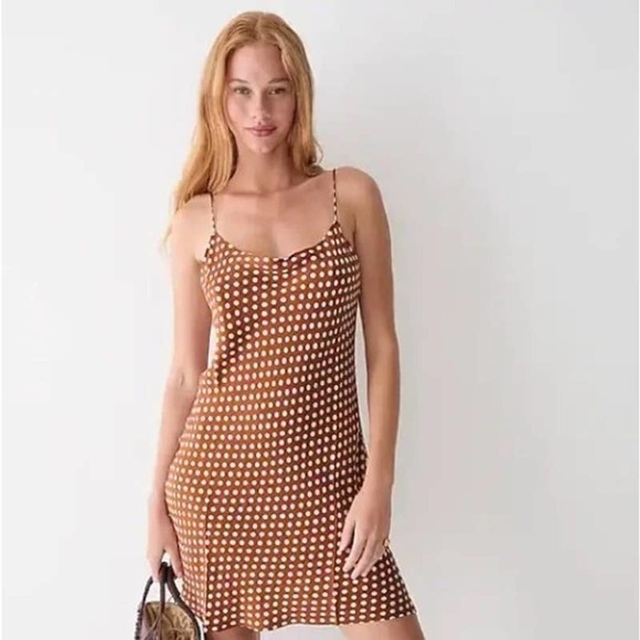 J. Crew Brown White Polka Dot Gwen Sleeveless Cupro Slip Dress Plus Size 18 NWT - Picture 2 of 14
